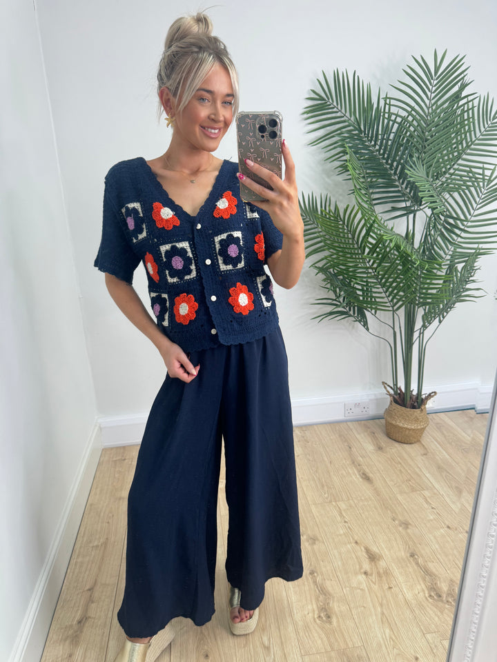 Daisy Crochet Cardigan - Navy