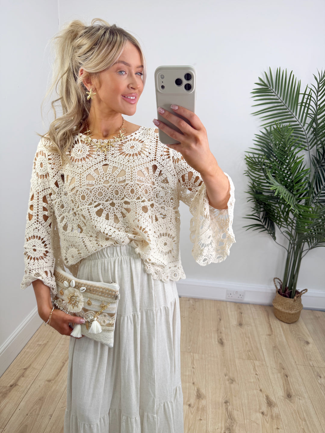 Liana Crochet Top - Cream