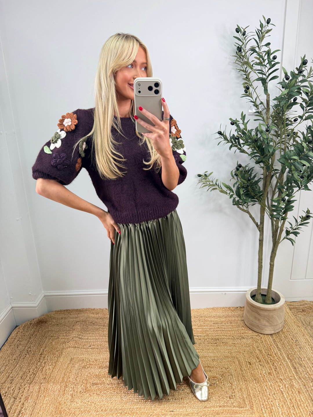 Jess Pleated Skirt - Khaki