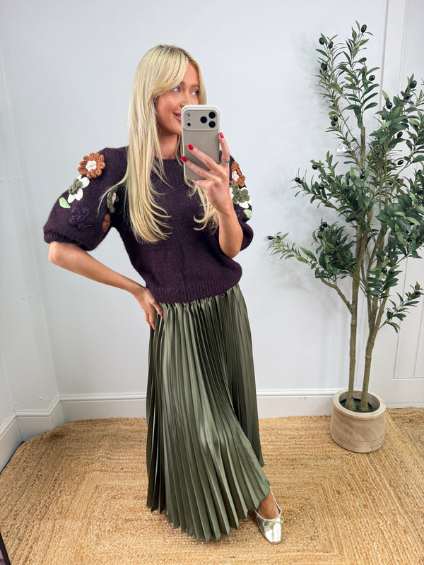 Jess Pleated Skirt - Khaki