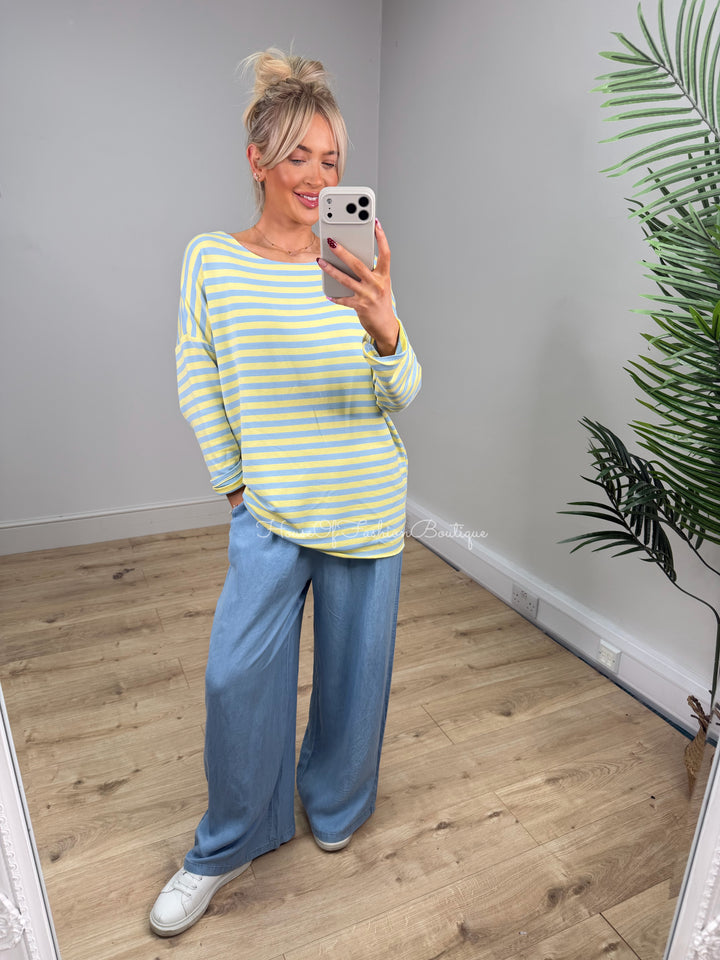 Eliana Stripe Sweatshirt - Baby Blue & Lemon