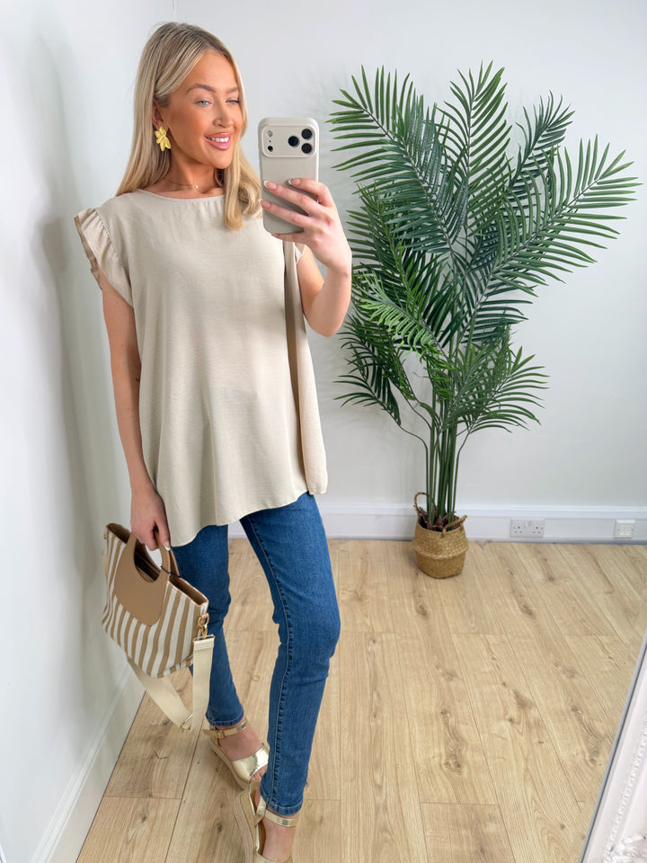 Beatrice Frill Sleeve Top - Beige
