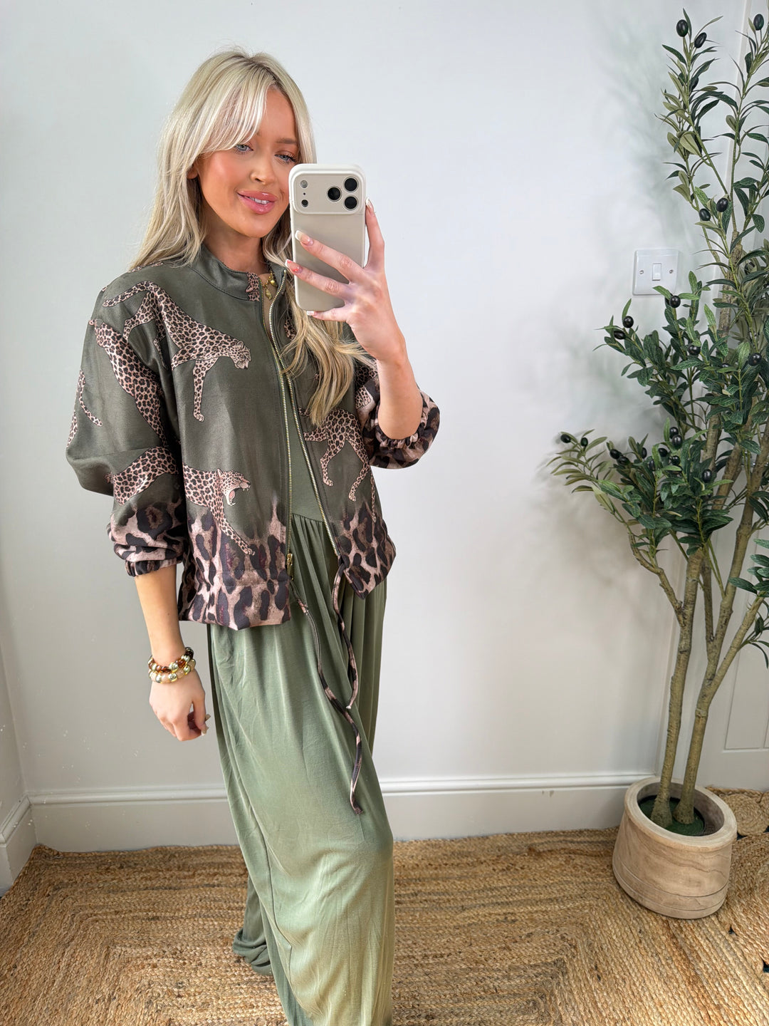 Louanna Leopard Suede Bomber - Khaki