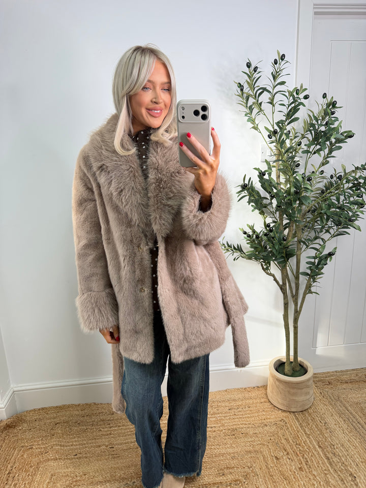 Luxe Fur Faux Coat - Mocha