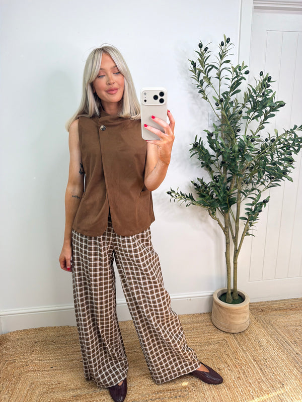 Eloise Suede Button Top - Tan
