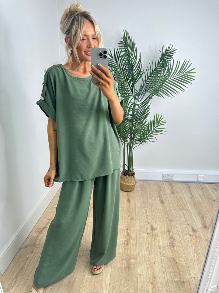 Gold Button Coord - Khaki