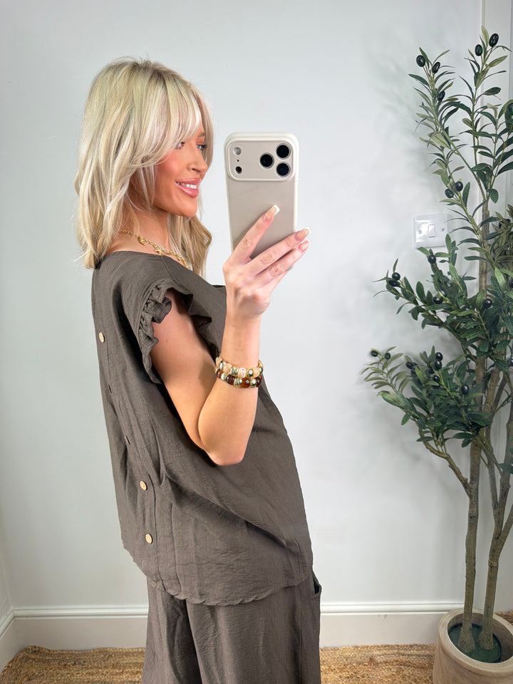 Button Back Top - Chocolate