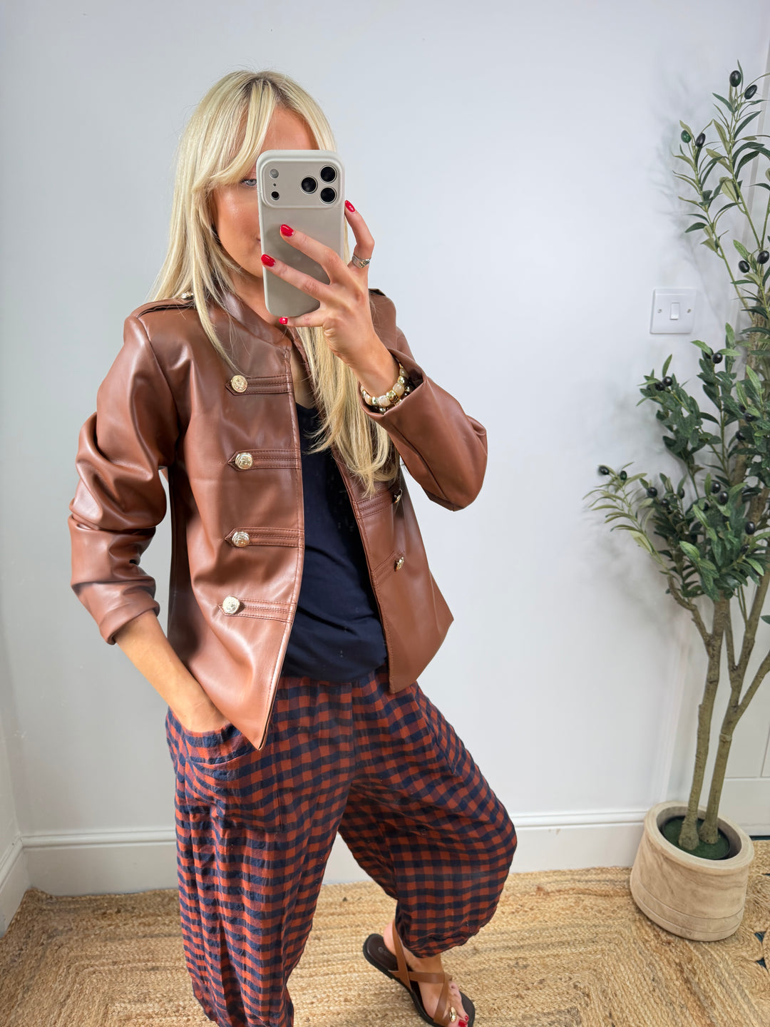 Danielle PU Military Jacket - Tan