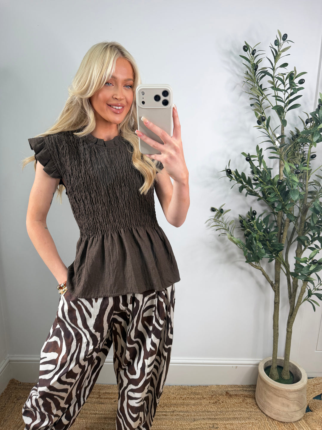 Brianna Peplum Top - Chocolate