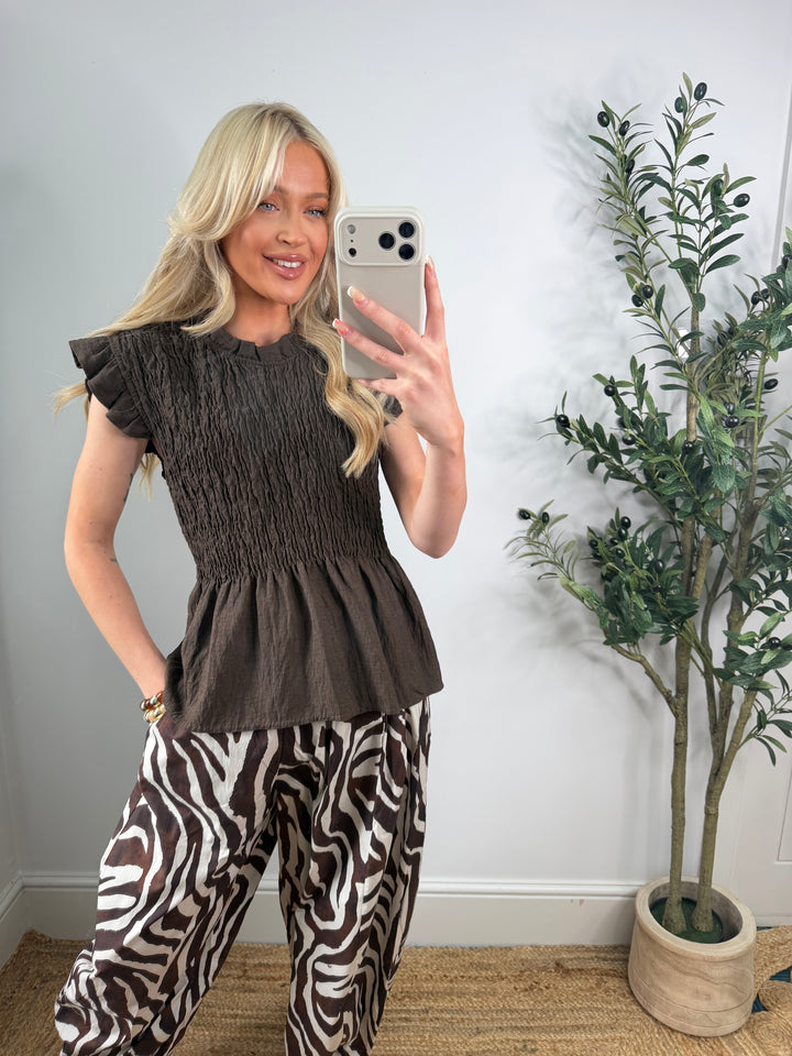 Brianna Peplum Top - Chocolate