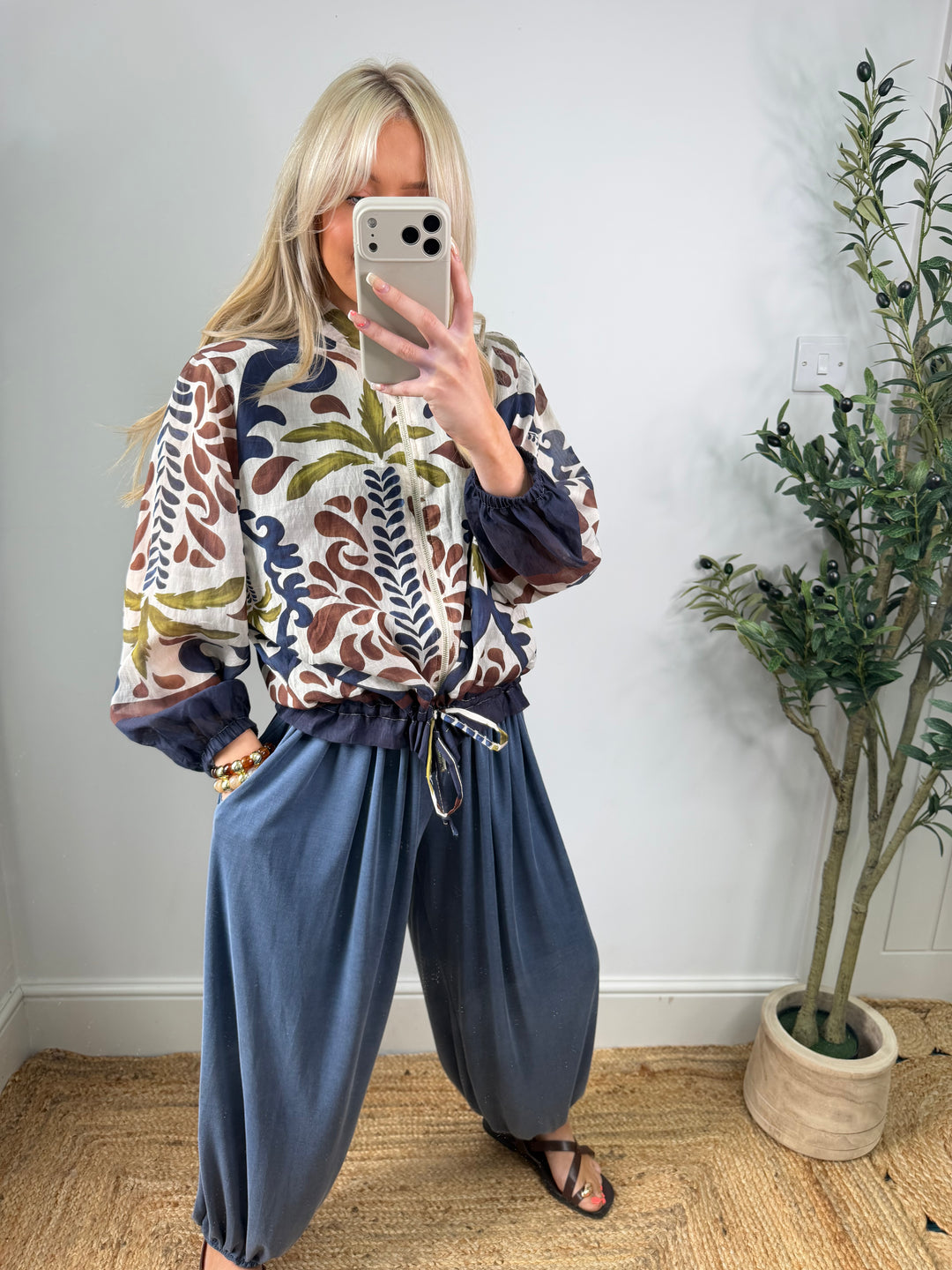 Jasmine Bomber Jacket - Blue Patterned