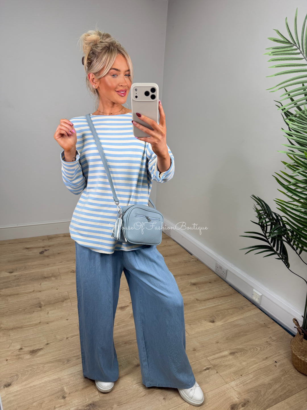 Eliana Stripe Sweatshirt - Baby Blue & Cream