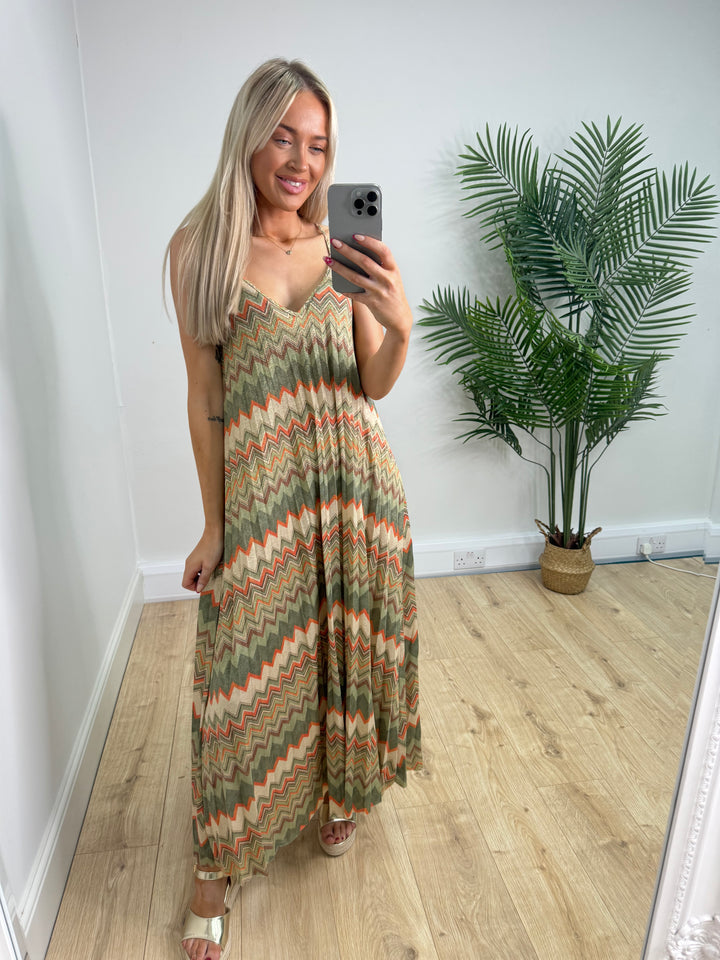 ZigZag Dress - Khaki & Orange