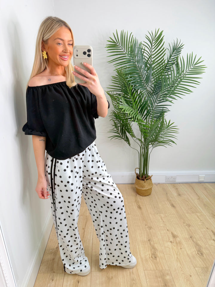 Mari Polka Dot Joggers - White