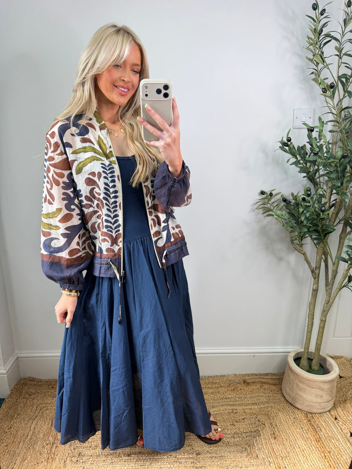 Jasmine Bomber Jacket - Blue Patterned