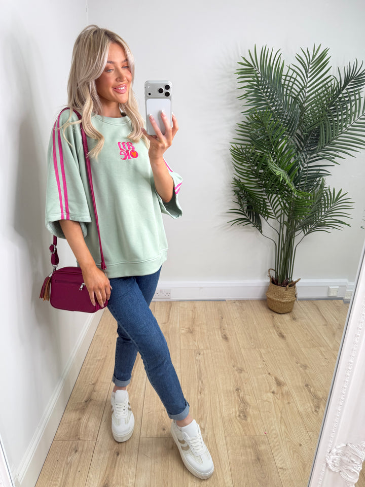 Amour Sweatshirt - Sage & Pink