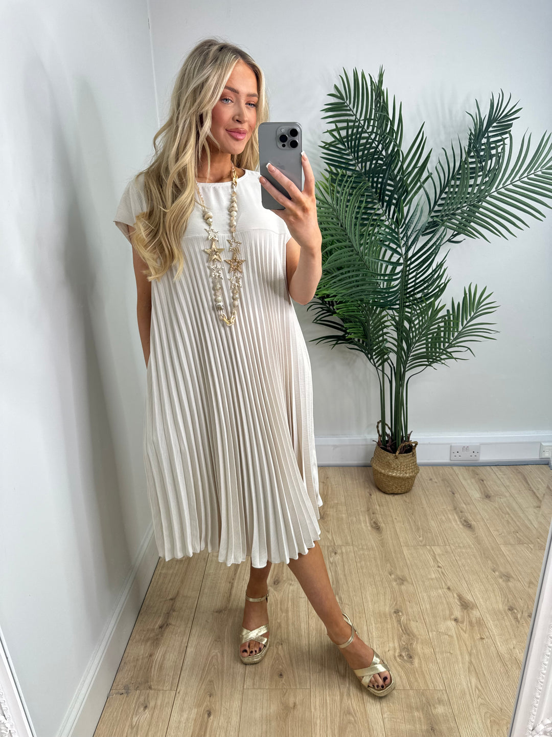 Cleo Pleated Dress - Cream