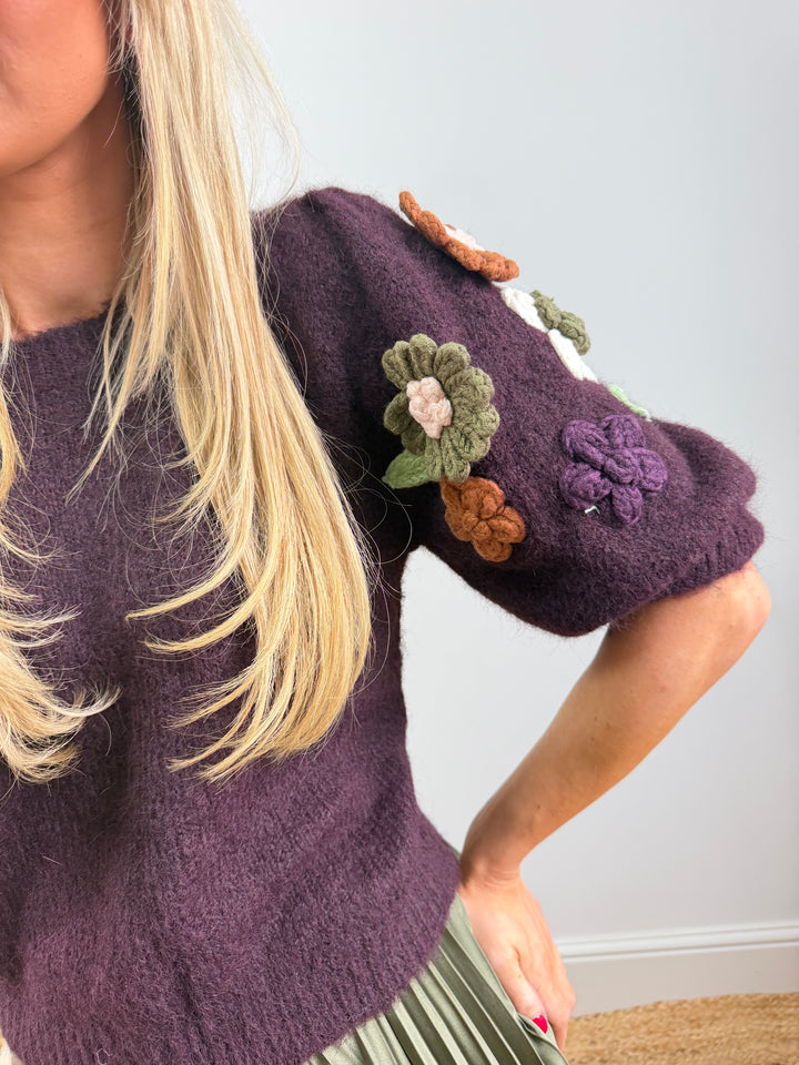 Ebony Floral Knit - Plum