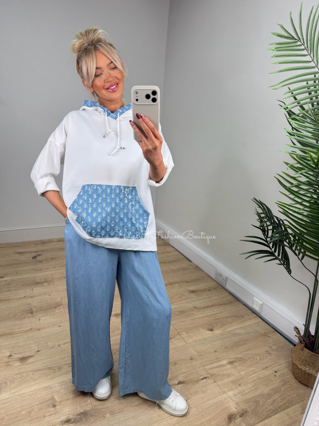 Skye Denim Hoodie - White