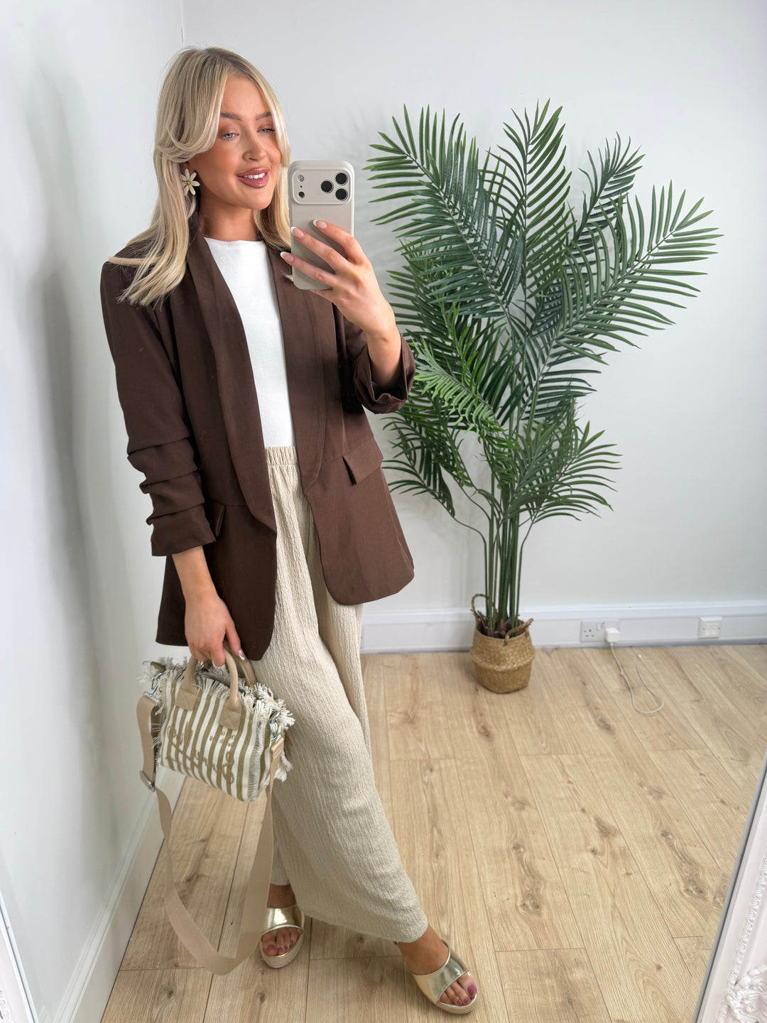 Ruched Blazer - Chocolate