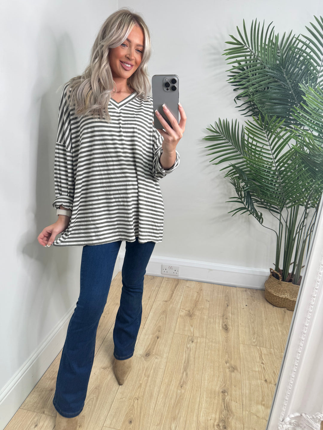 Florence Stripe Tee - Khaki