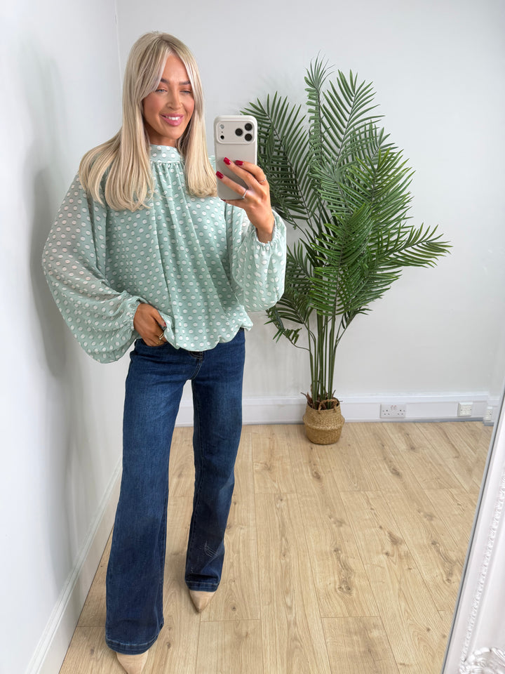 Elle Polka Dot Bubble Hem - Mint