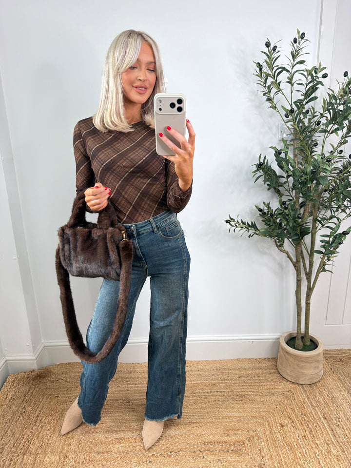 Cashmere Blend Top - Chocolate Plaid