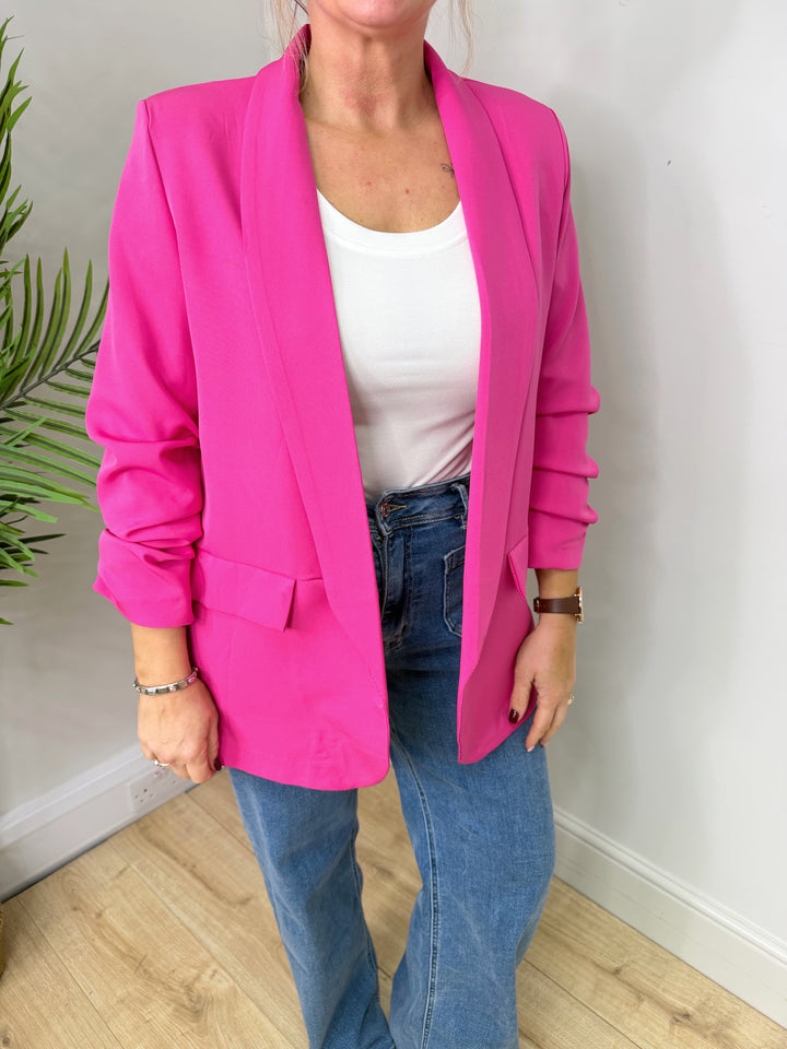 NEW Ruched Blazer - Hot Pink