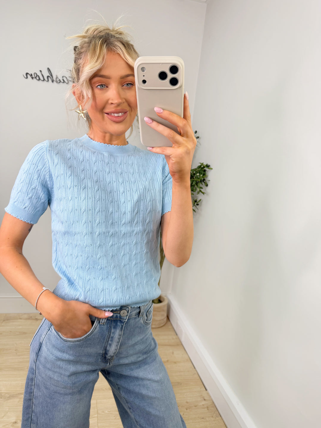 Heart Knit Top - Baby Blue