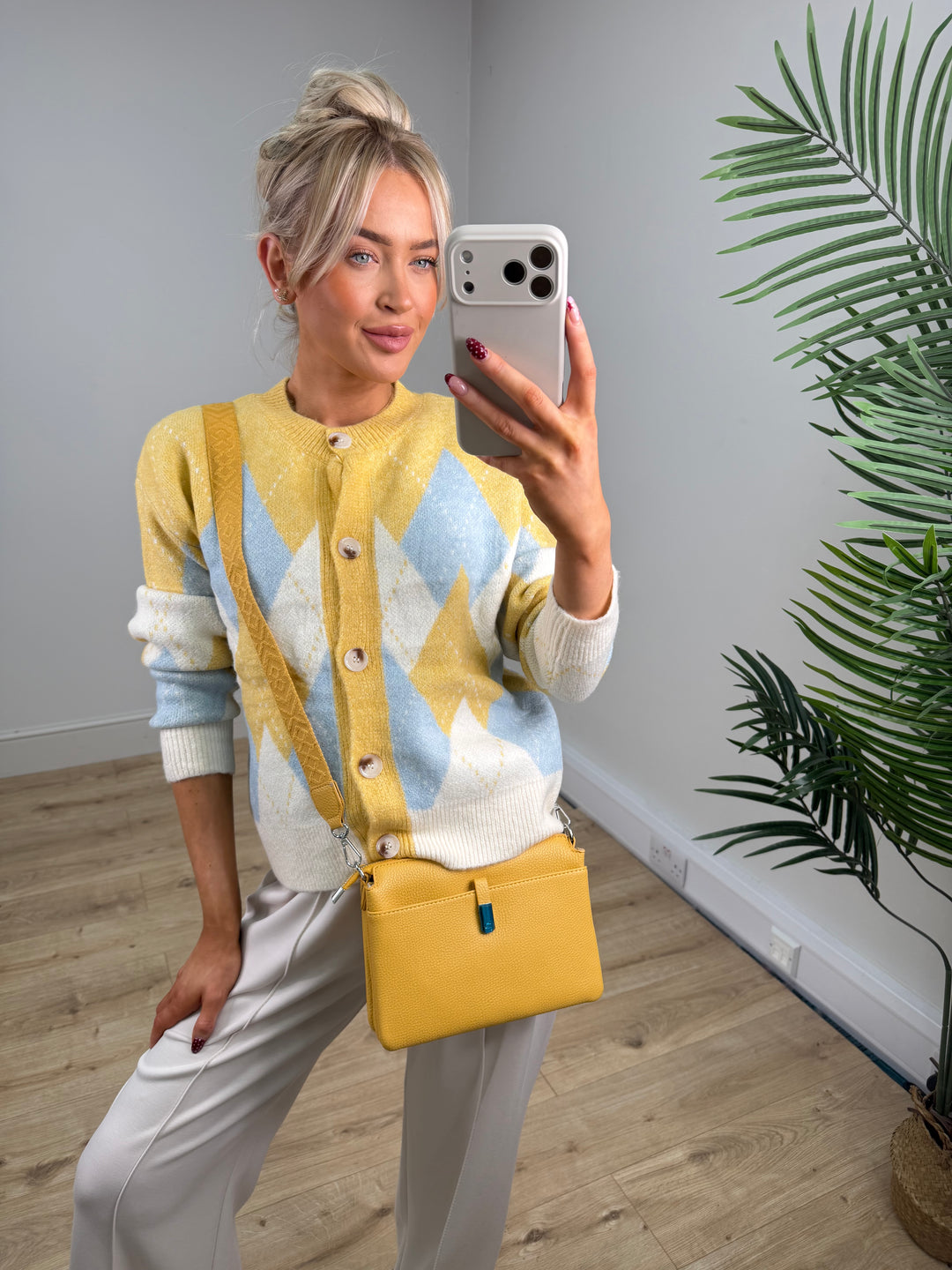 Arianna Argyle Cardigan - Mustard & Blue