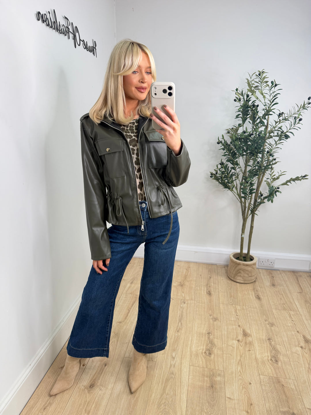 Scarlet PU Jacket - Khaki