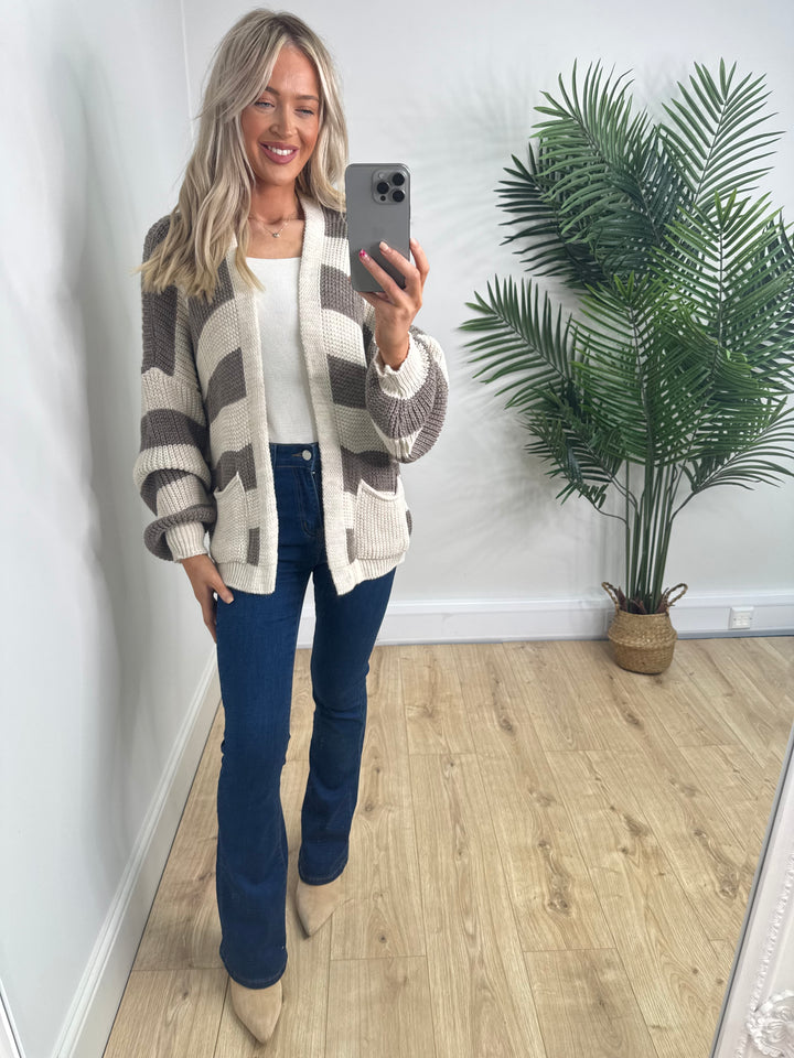 Beatrice Stripe Cardigan - Mocha