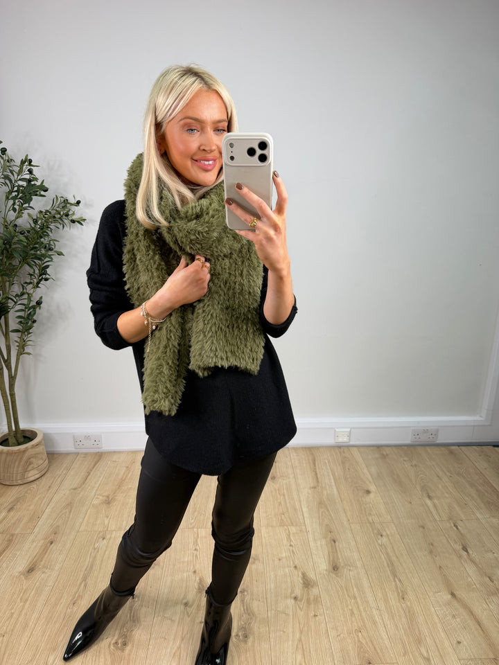Faux Fur Scarf - Green