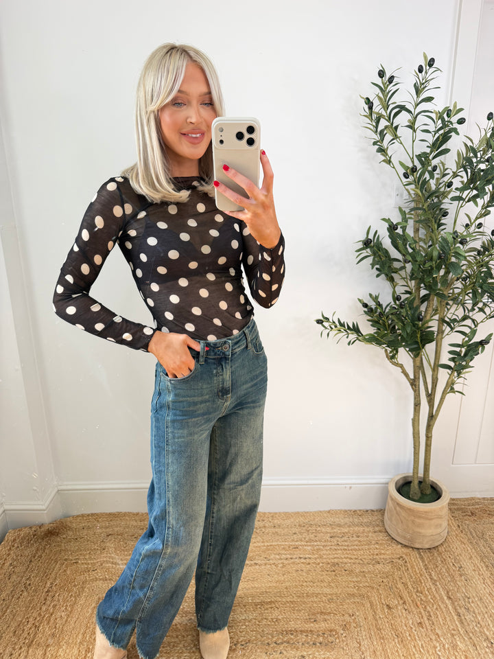 Cashmere Blend Top - Black Polka Dot