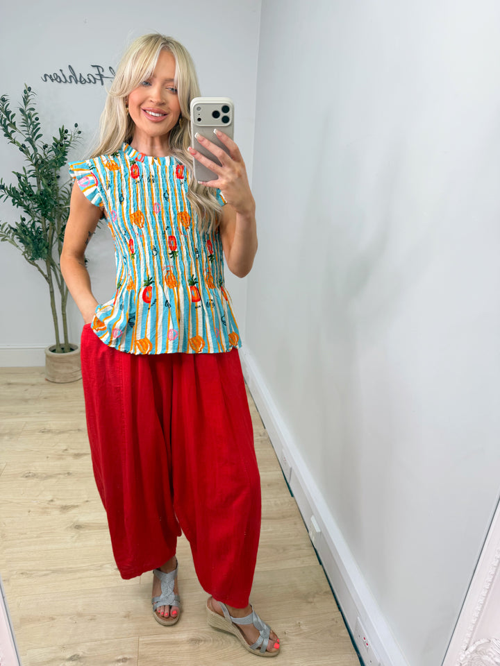 Printed Peplum Top - Fruit