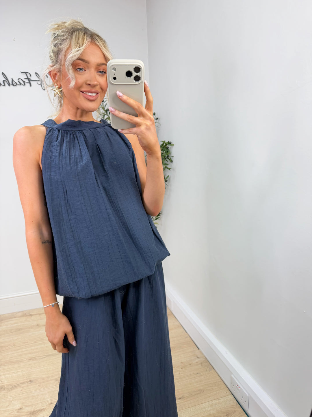 Pasha Bow Back Top - Navy