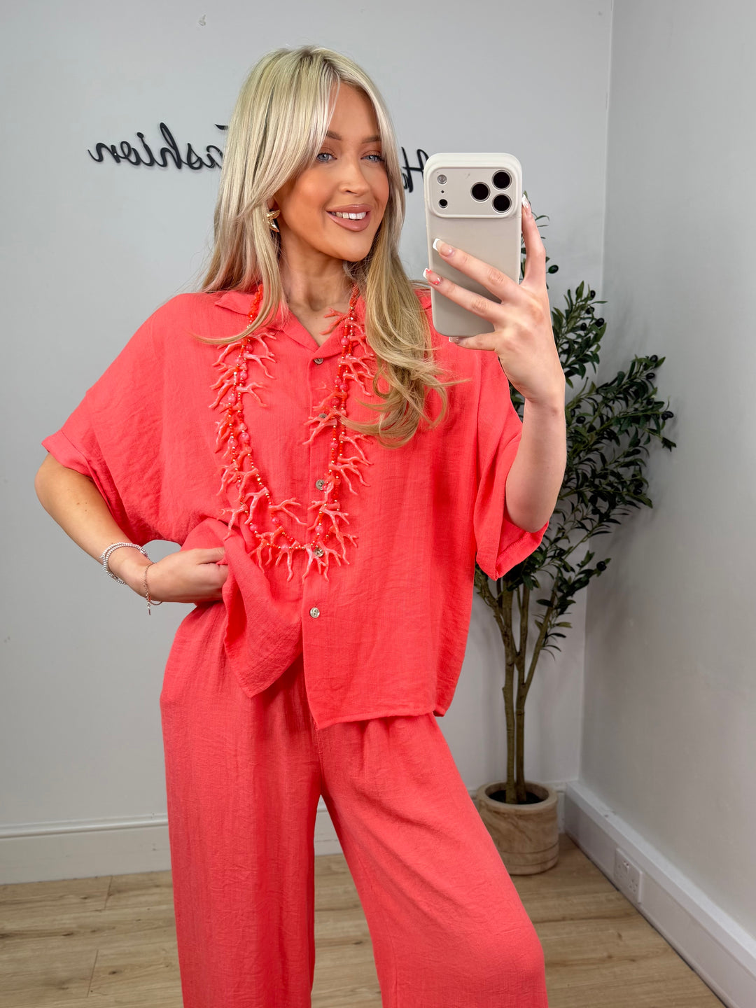 Etta Button Shirt - Coral