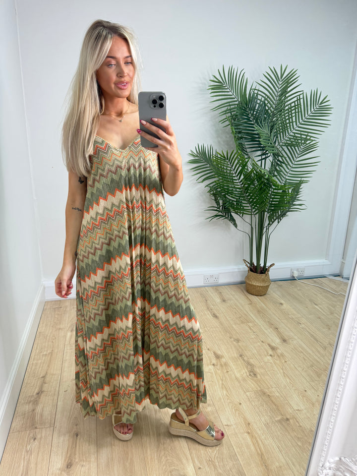 ZigZag Dress - Khaki & Orange