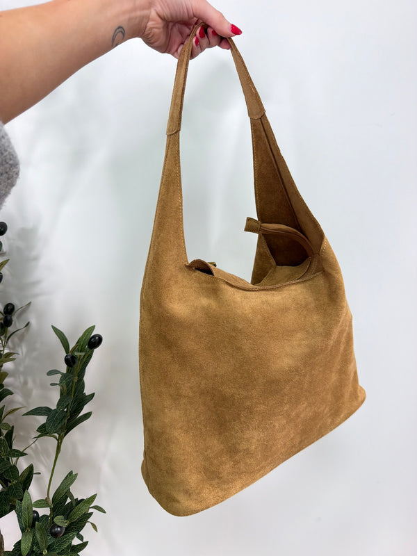 Tan Faux Suede Shoulder Bag