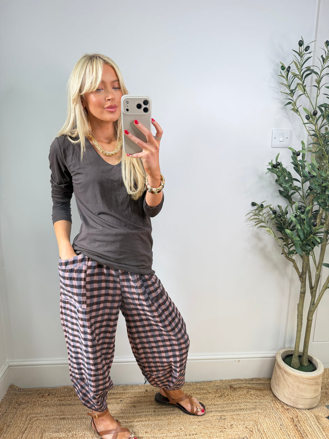 V Neck Double Layer Top  - Chocolate