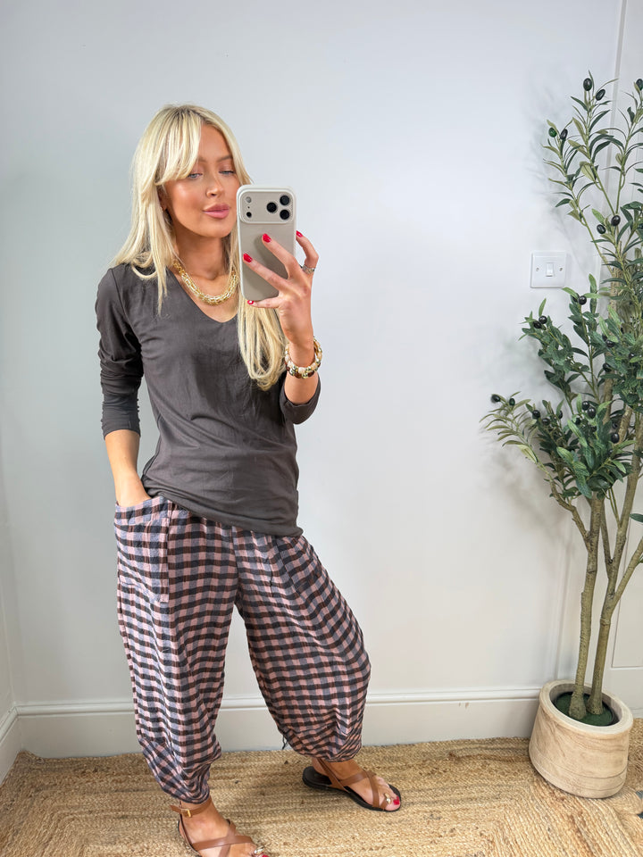 V Neck Double Layer Top  - Chocolate