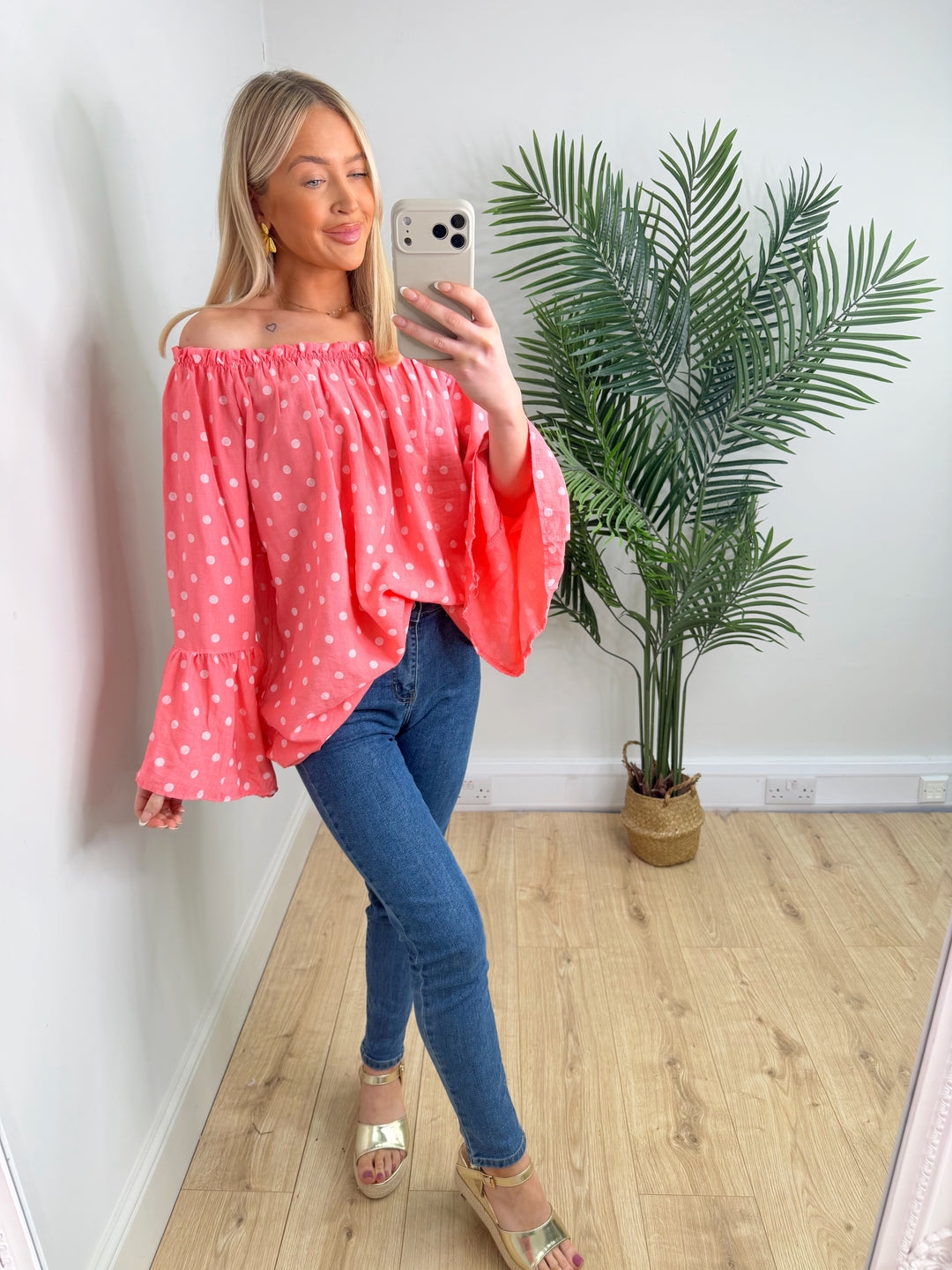 Celine Polka Dot Top - Coral