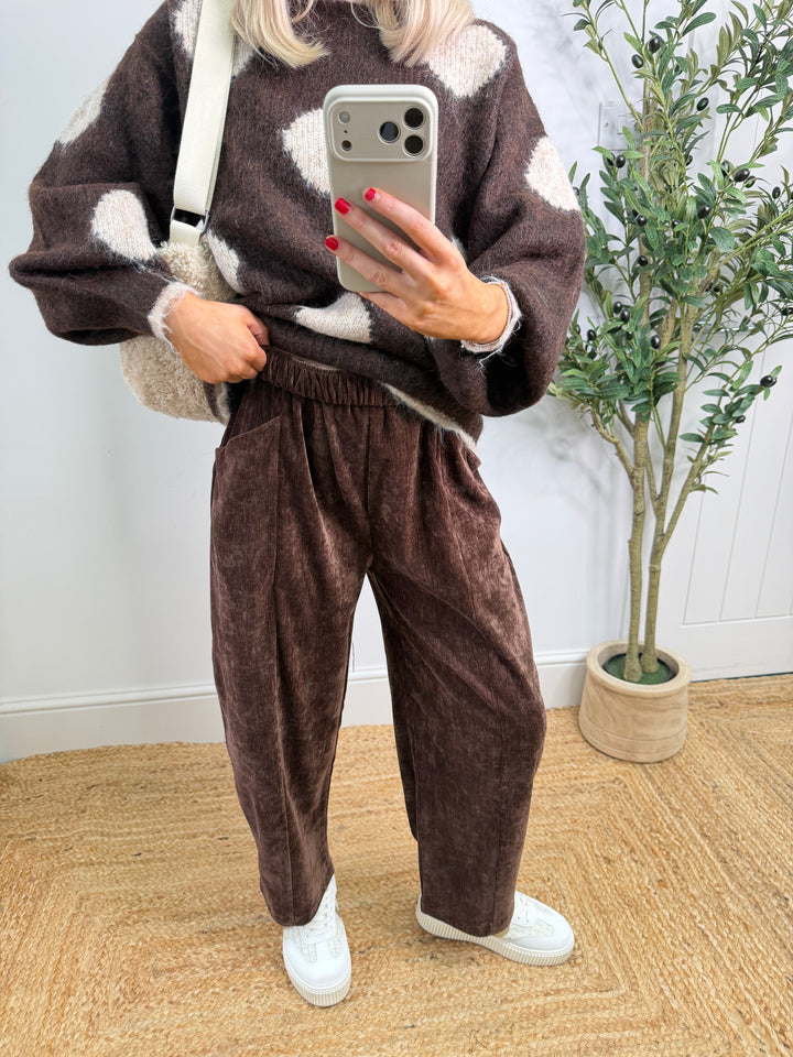 Velour Pocket Barrel Joggers - Chocolate