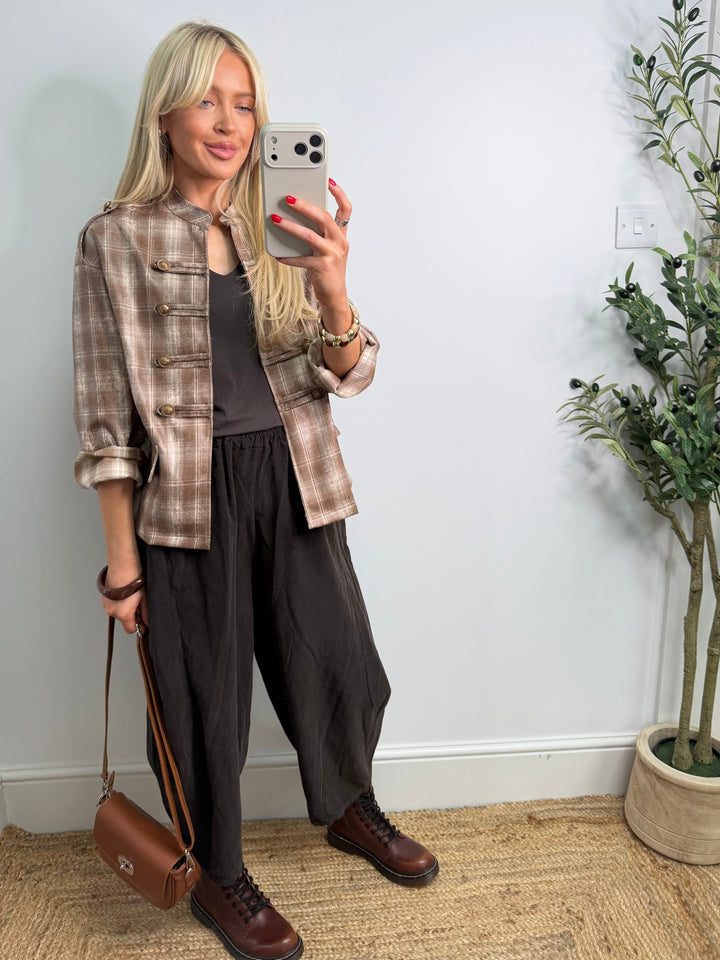 Piper Plaid Military Jacket - Tan