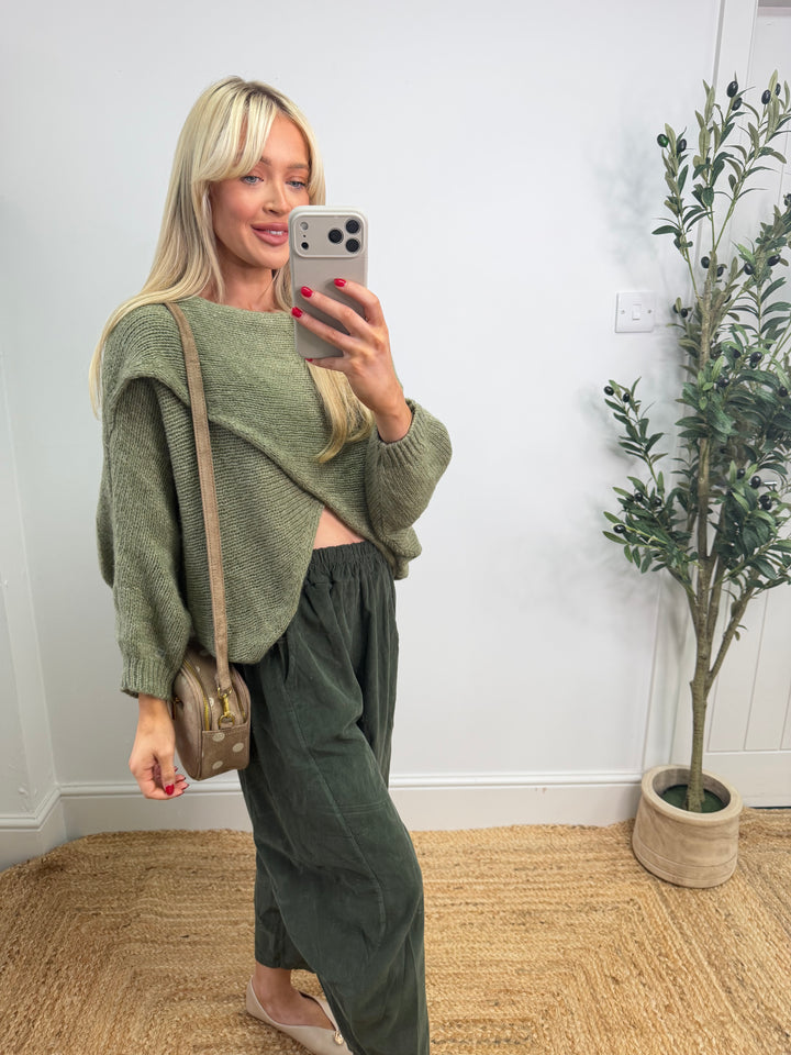 Ava Cross Over Knit - Khaki