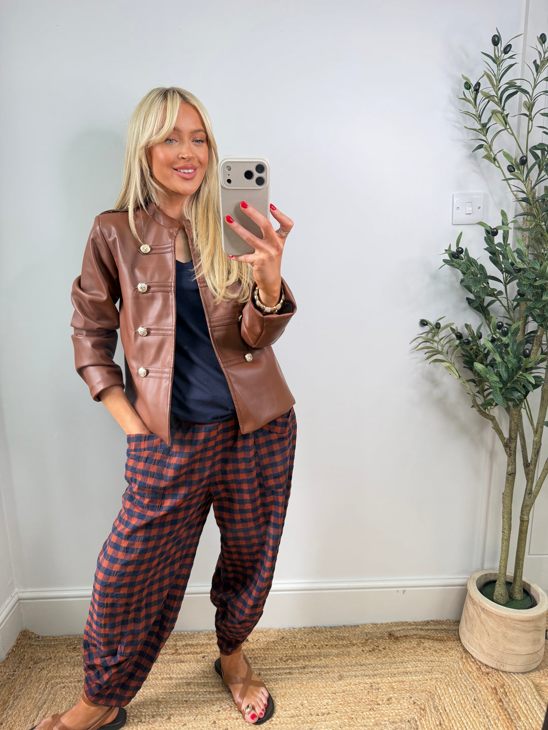 Danielle PU Military Jacket - Tan