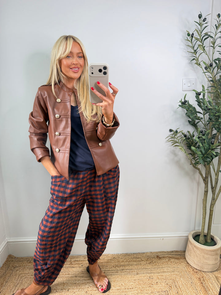 Danielle PU Military Jacket - Tan