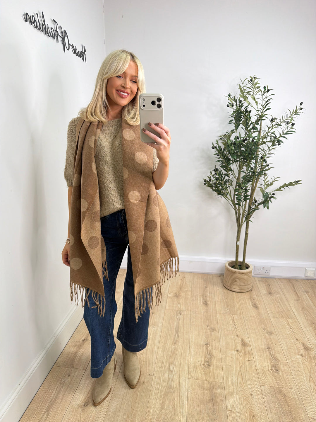 Polka Dot Scarf - Caramel