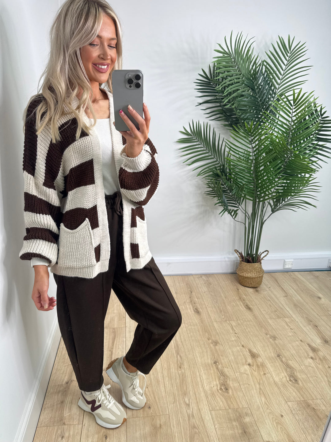 Beatrice Stripe Cardigan - Chocolate