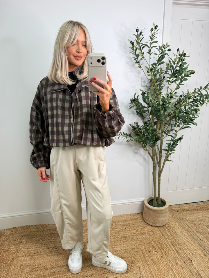 Ruby Cotton Checkered Bomber - Khaki